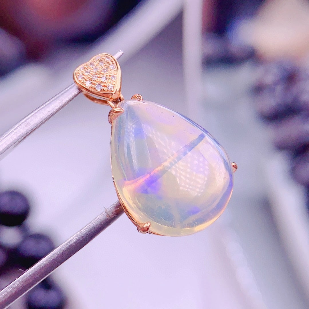 14k Gold 6.5 Ct Natural Opal & Diamond Pendant( Without Chain ) - 3