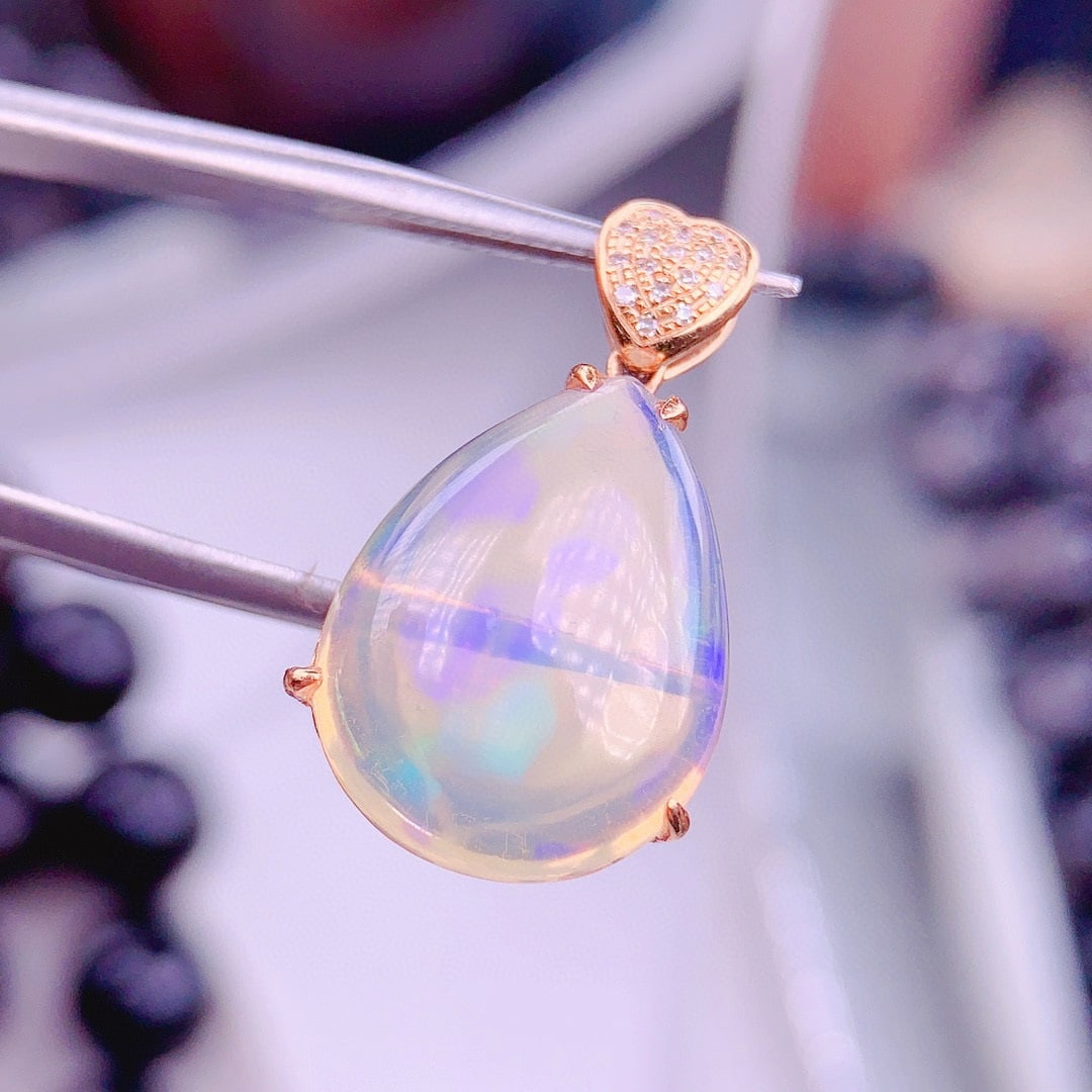 14k Gold 6.5 Ct Natural Opal & Diamond Pendant( Without Chain ) - 4