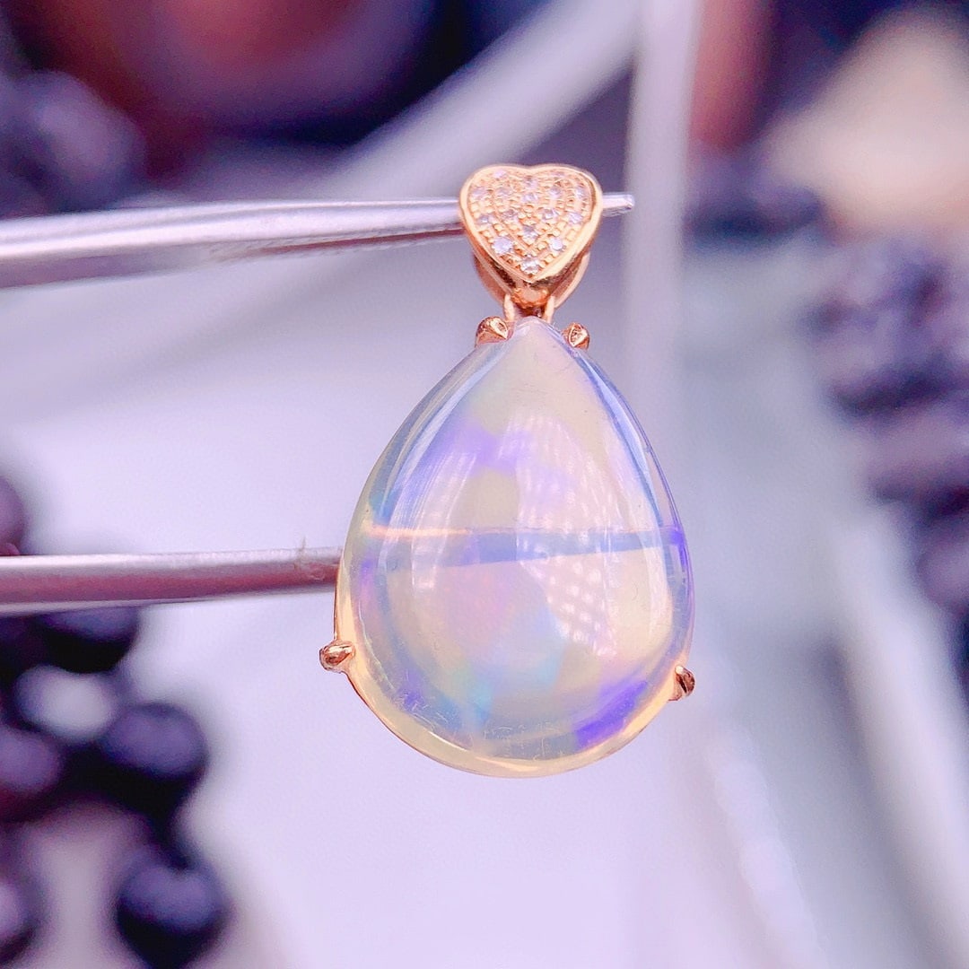 14k Gold 6.5 Ct Natural Opal & Diamond Pendant( Without Chain ) - 5