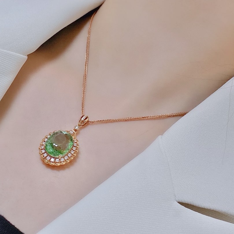 14k Gold 18.28 Ctw Natural Tourmaline & Diamond Pendant( Without Chain ) - 3