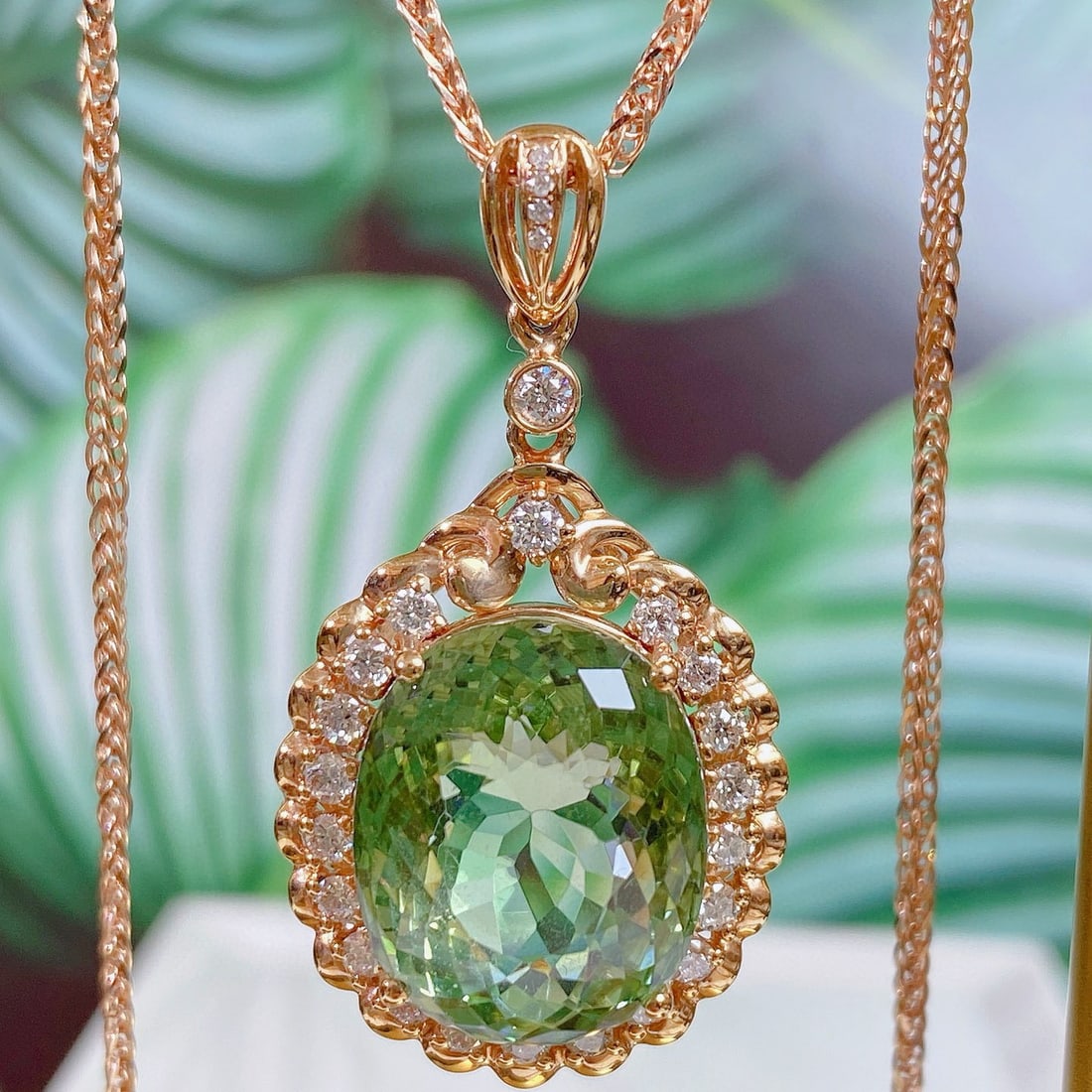 14k Gold 18.28 Ctw Natural Tourmaline & Diamond Pendant( Without Chain ) - 4