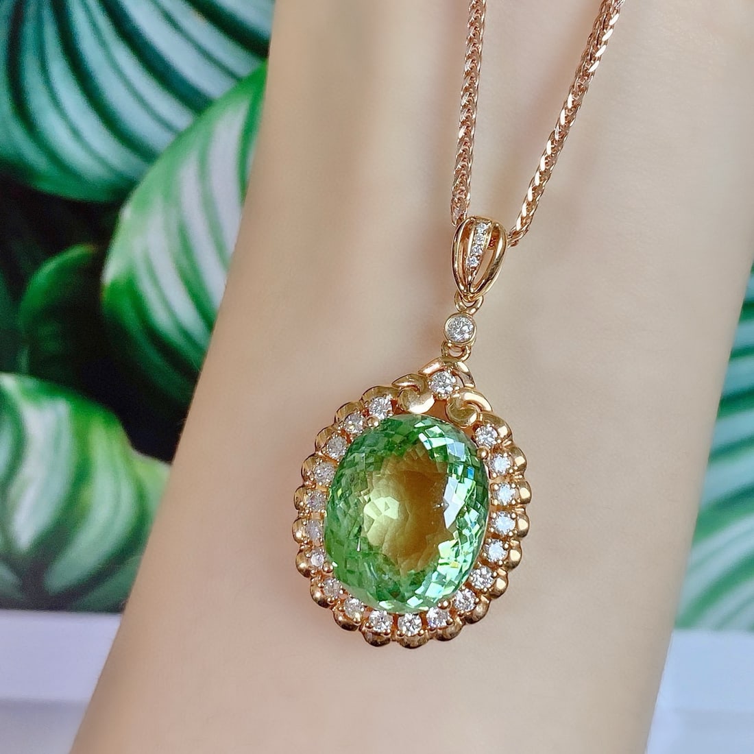 14k Gold 18.28 Ctw Natural Tourmaline & Diamond Pendant( Without Chain ) - 5