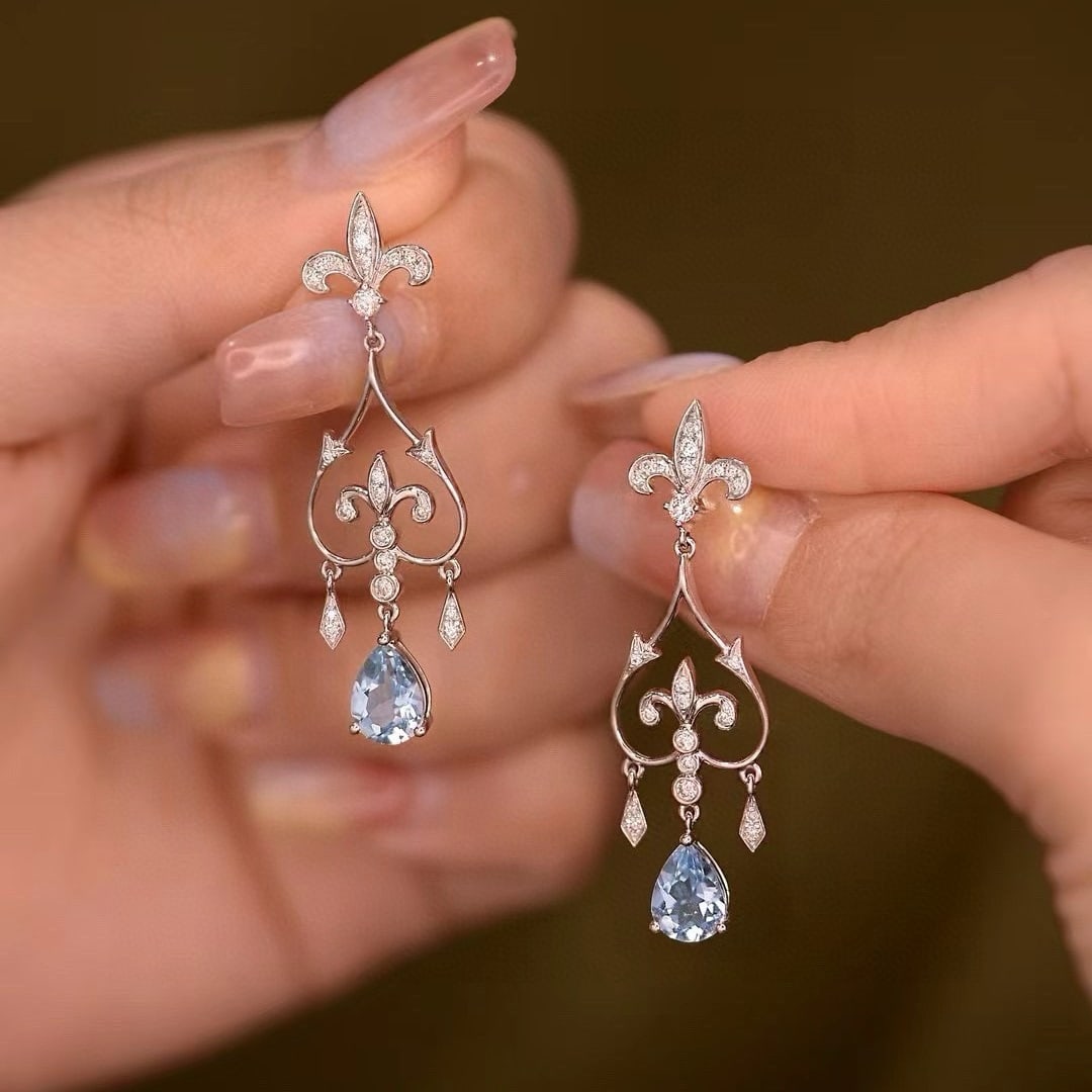 14k Gold 2.35 Ctw Natural Aquamarine & Diamond Earrings - 2