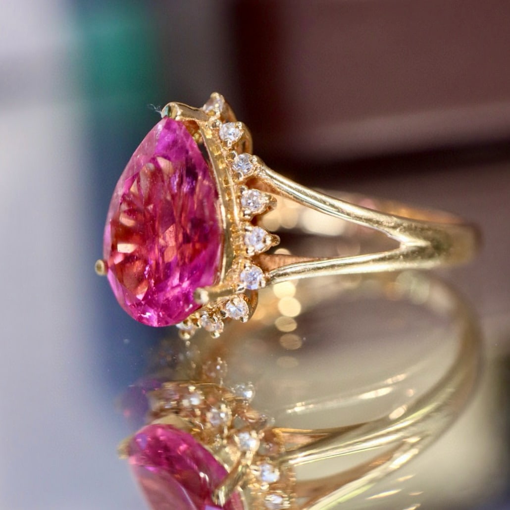 14k Gold 2.87 Ctw Natural Tourmaline & Diamond Ring - 2