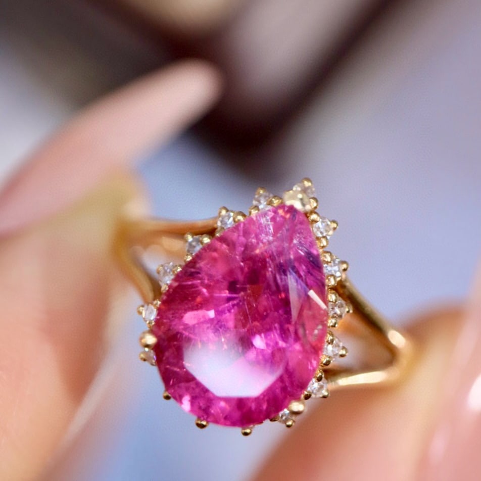 14k Gold 2.87 Ctw Natural Tourmaline & Diamond Ring - 4