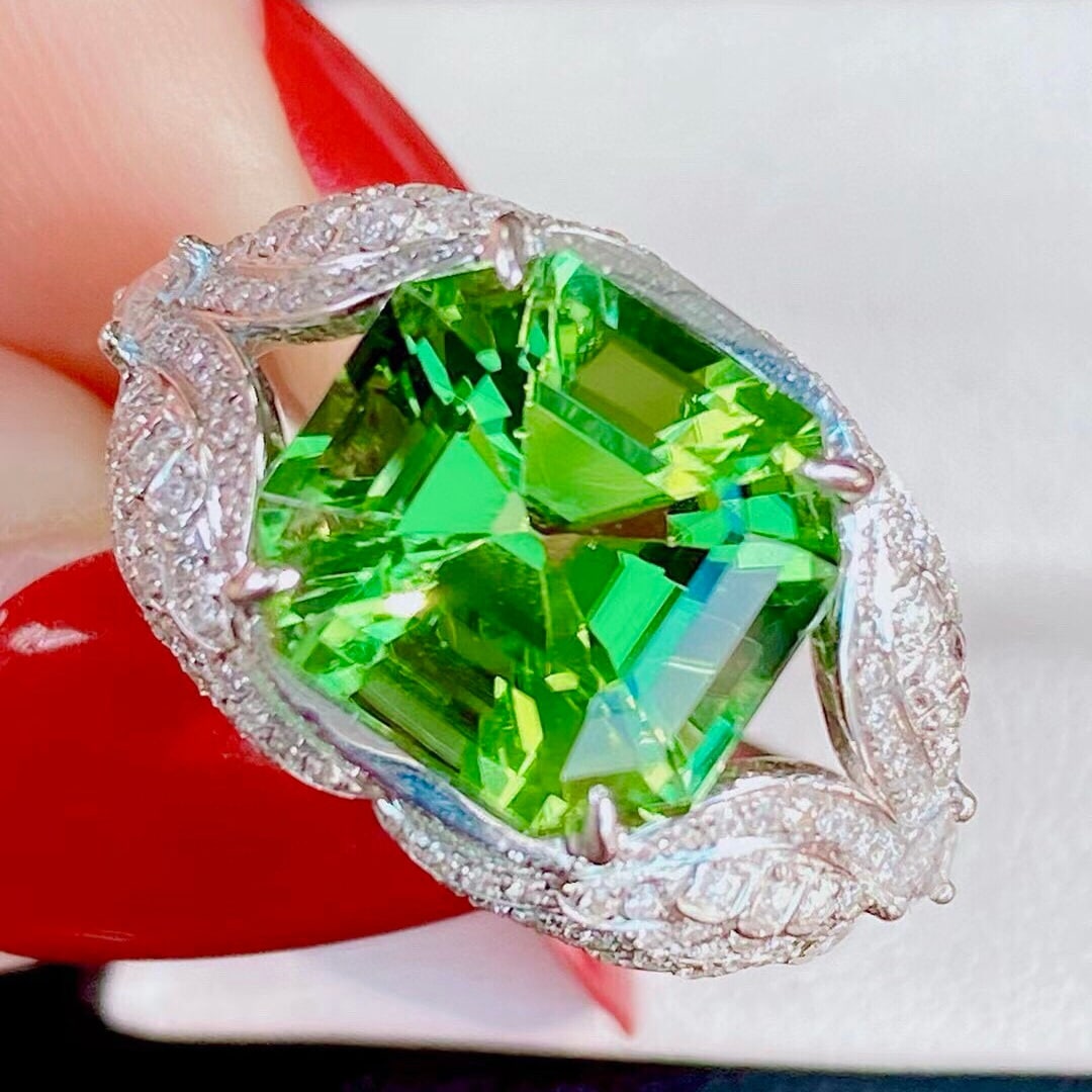 14k Gold 7.0 Ctw Natural Tourmaline & Diamond Ring - 2