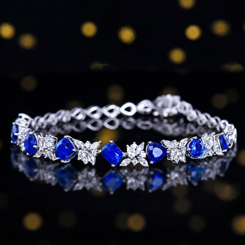 14k Gold 4.30 Ctw Natural Sapphire & Diamond Bracelet - 2