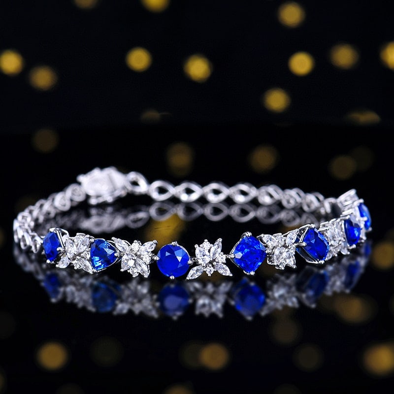 14k Gold 4.30 Ctw Natural Sapphire & Diamond Bracelet - 3