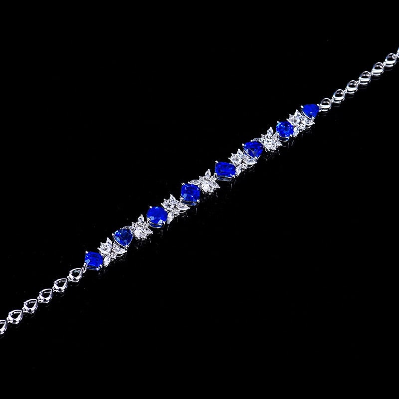 14k Gold 4.30 Ctw Natural Sapphire & Diamond Bracelet - 4