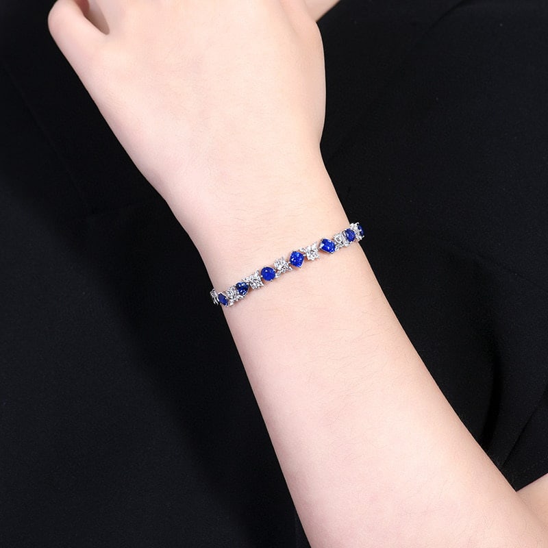 14k Gold 4.30 Ctw Natural Sapphire & Diamond Bracelet - 6