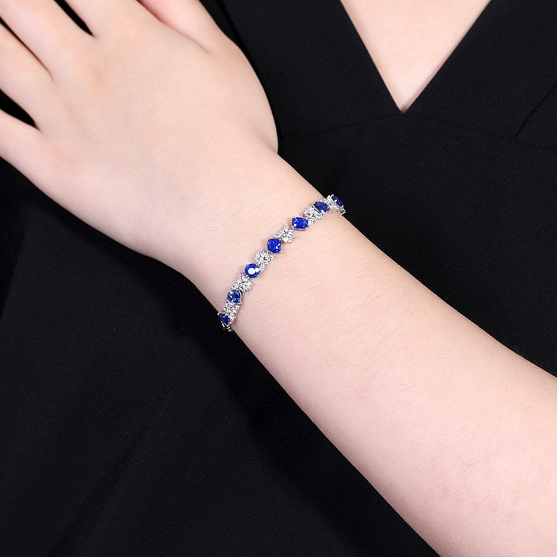 14k Gold 4.30 Ctw Natural Sapphire & Diamond Bracelet - 7