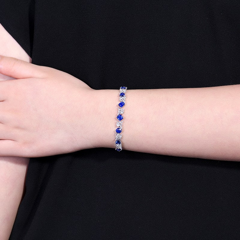 14k Gold 4.30 Ctw Natural Sapphire & Diamond Bracelet - 8