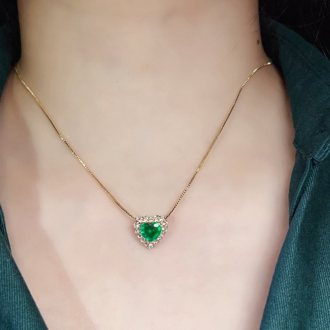 14k Gold 1.9 Ctw Natural Emerald & Diamond Pendant( Without Chain ) - 5