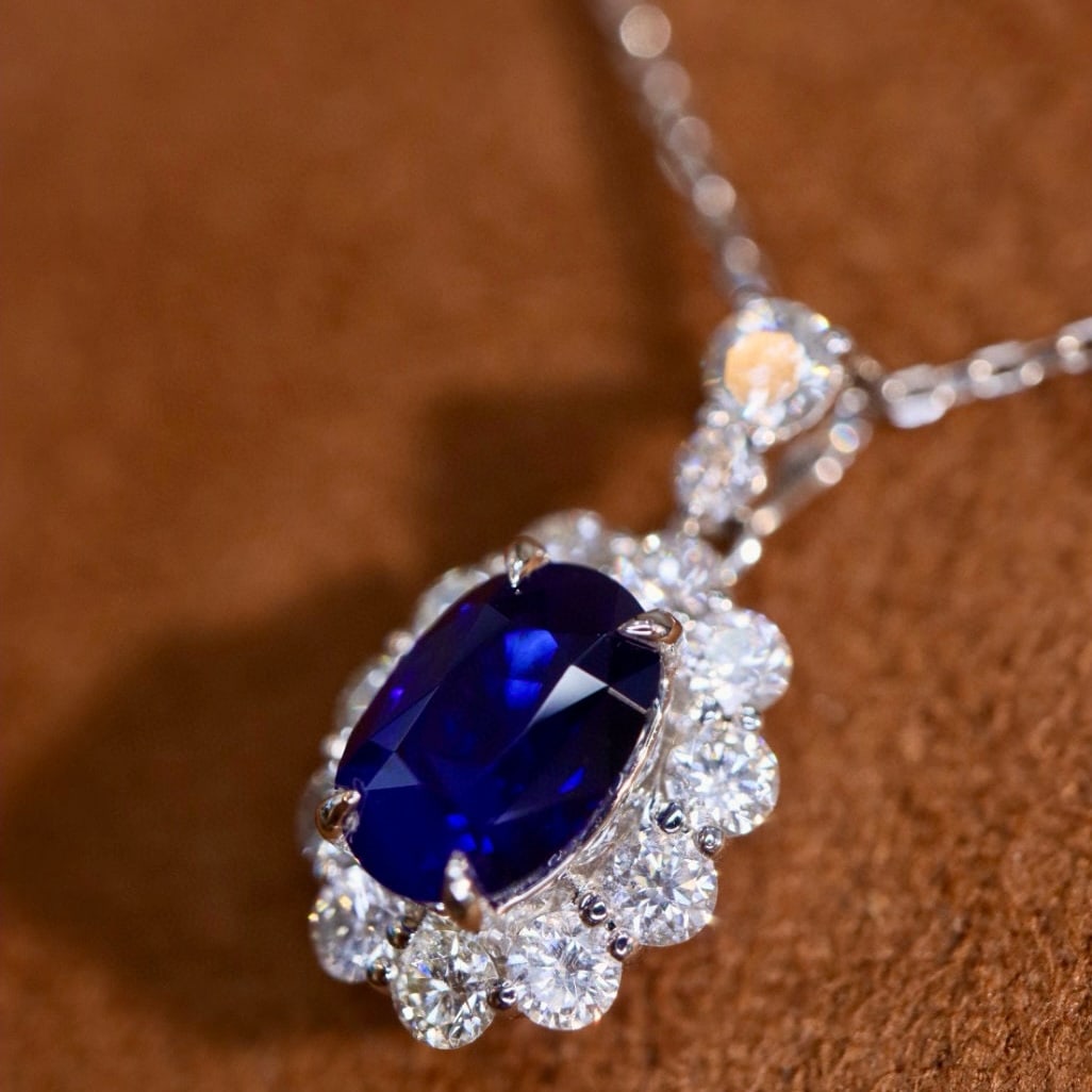 14k Gold 1.76 Ctw Natural Sapphire & Diamond Pendant( Without Chain ) - 2