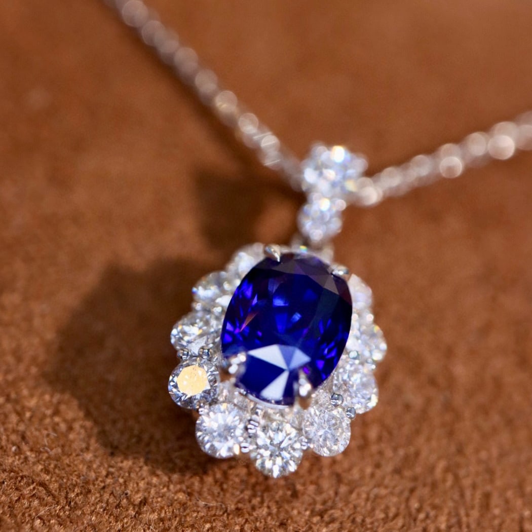14k Gold 1.76 Ctw Natural Sapphire & Diamond Pendant( Without Chain ) - 3