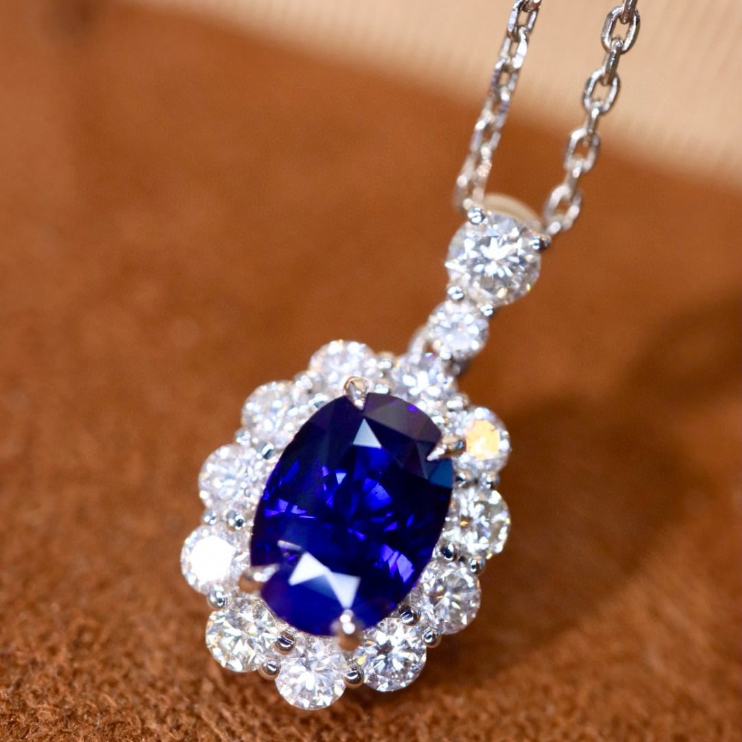 14k Gold 1.76 Ctw Natural Sapphire & Diamond Pendant( Without Chain ) - 4