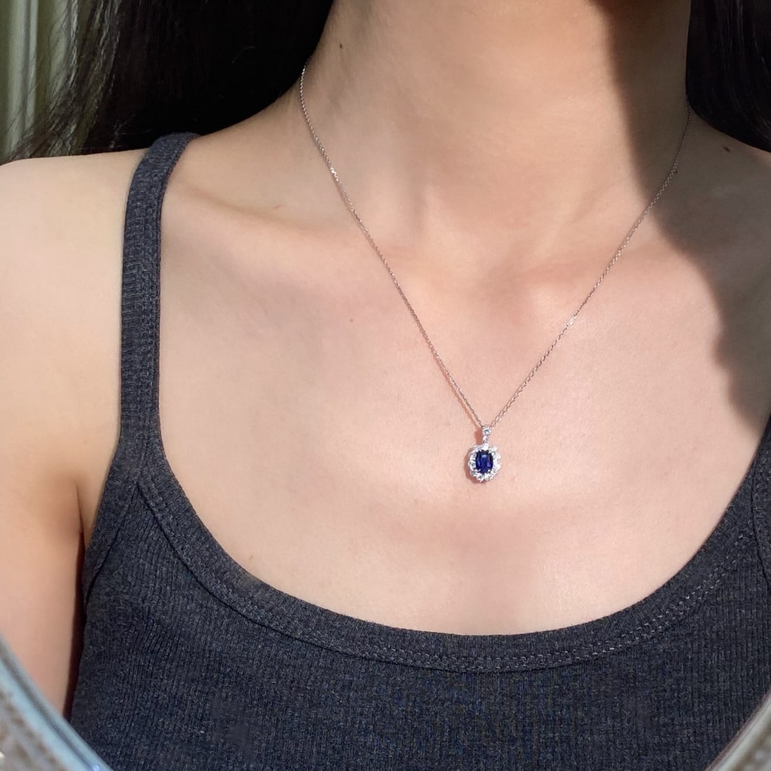 14k Gold 1.76 Ctw Natural Sapphire & Diamond Pendant( Without Chain ) - 5