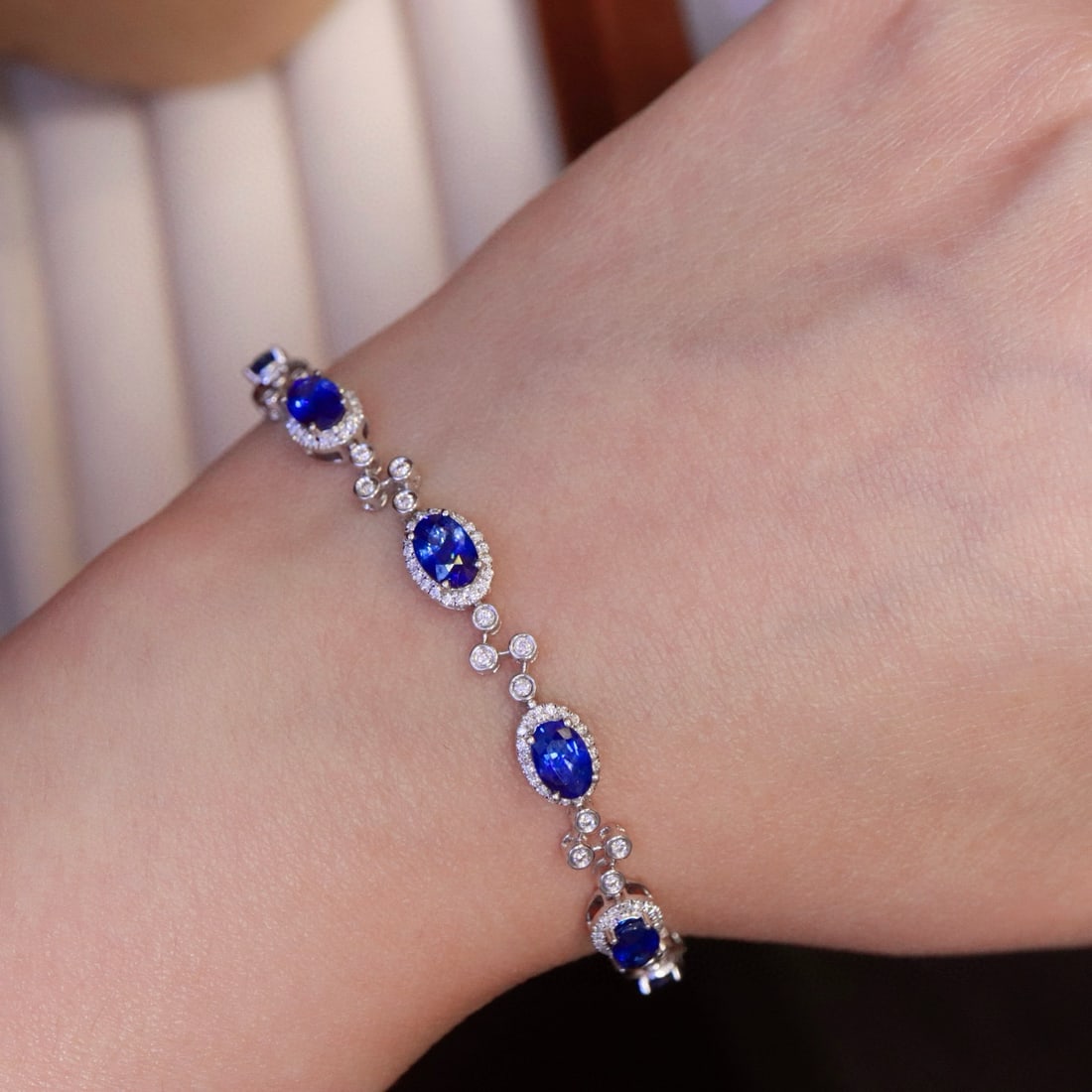 14k Gold 4.53 Ctw Natural Sapphire & Diamond Bracelet - 6