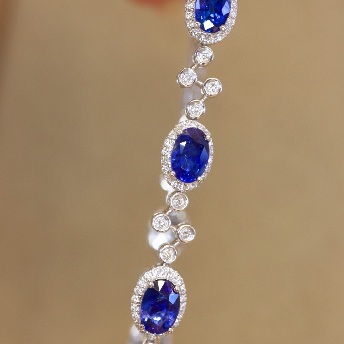 14k Gold 4.53 Ctw Natural Sapphire & Diamond Bracelet - 7