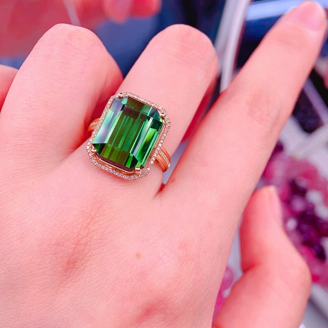 14k Gold 11.0 Ct Natural Tourmaline & Diamond Ring - 2