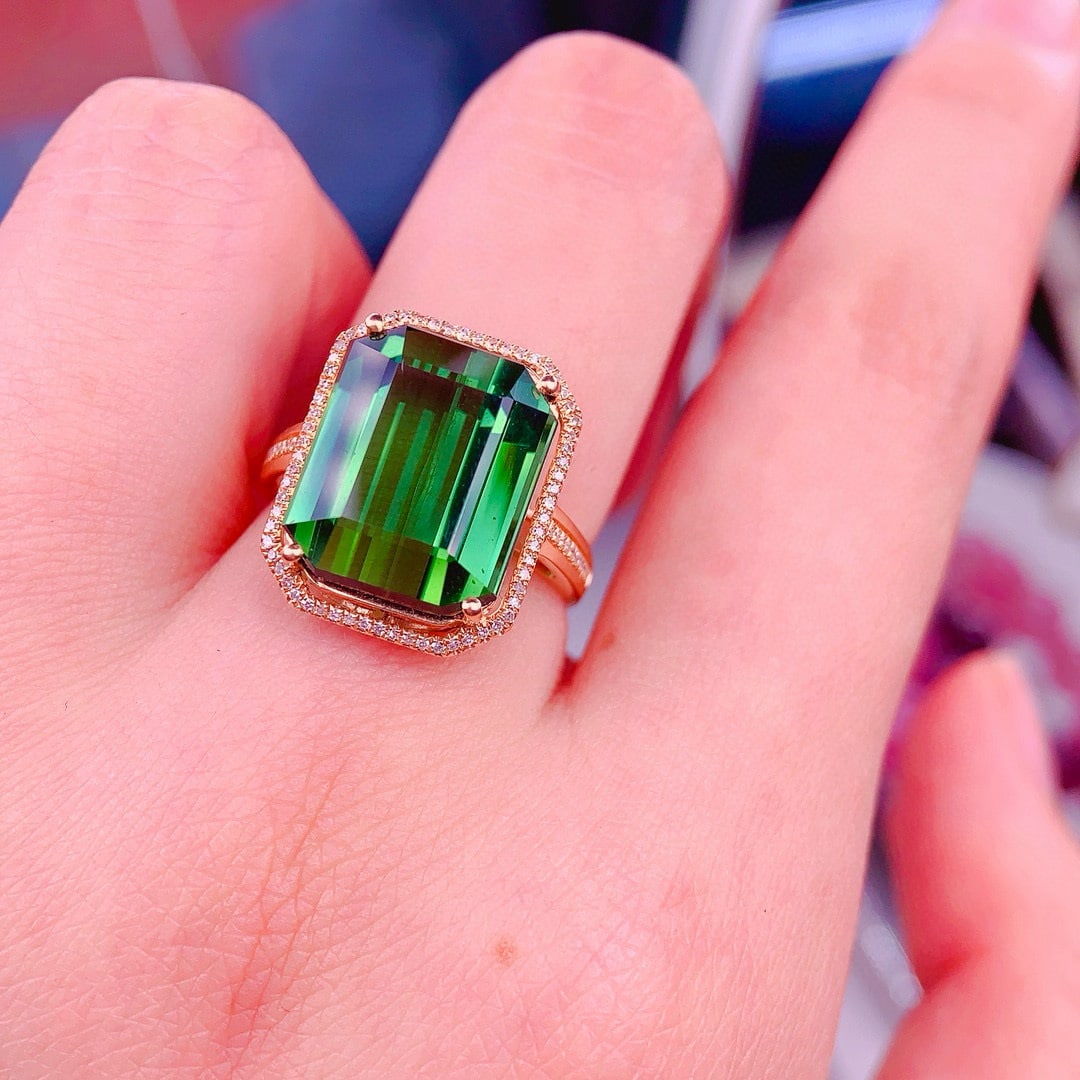 14k Gold 11.0 Ct Natural Tourmaline & Diamond Ring - 3
