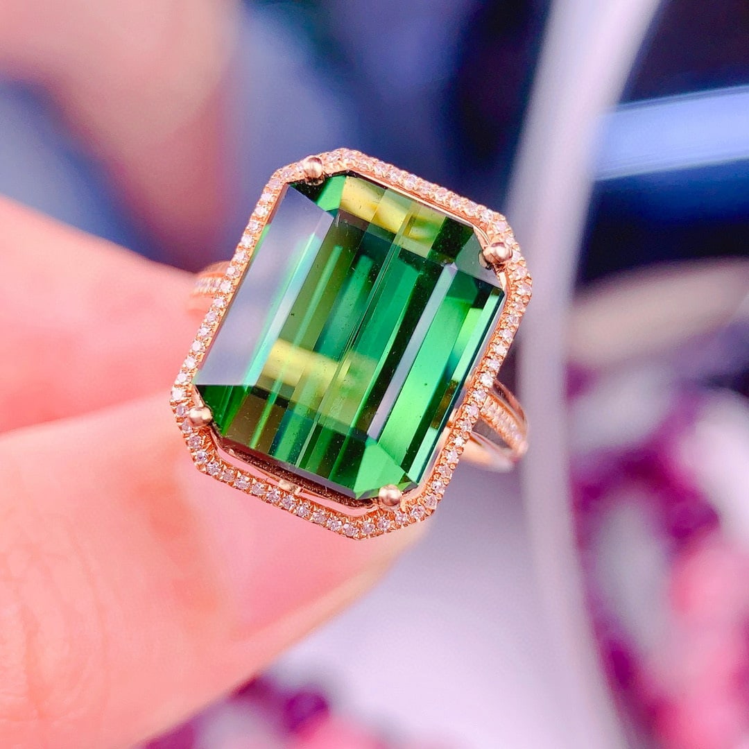 14k Gold 11.0 Ct Natural Tourmaline & Diamond Ring - 6