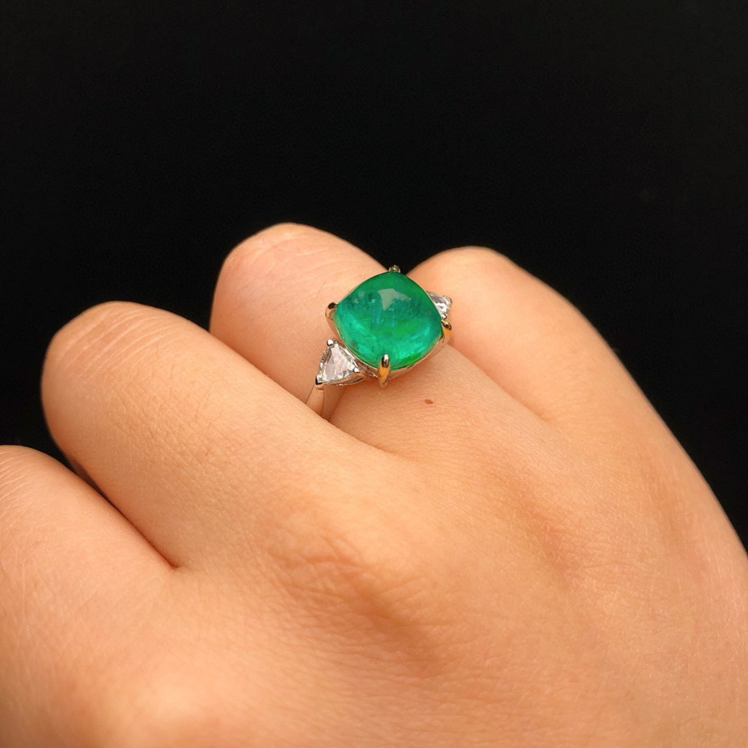 14k Gold 5.13 Ctw Natural Emerald & Diamond Ring - 5