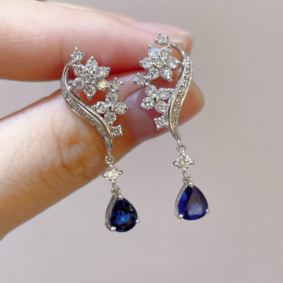 14k Gold 3.09 Ctw Natural Sapphire & Diamond Earrings - 2