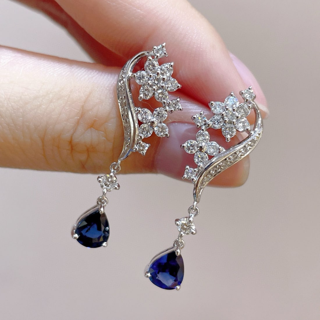 14k Gold 3.09 Ctw Natural Sapphire & Diamond Earrings - 3