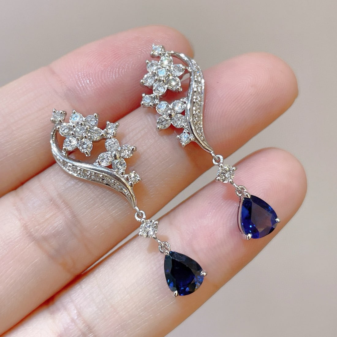 14k Gold 3.09 Ctw Natural Sapphire & Diamond Earrings - 4