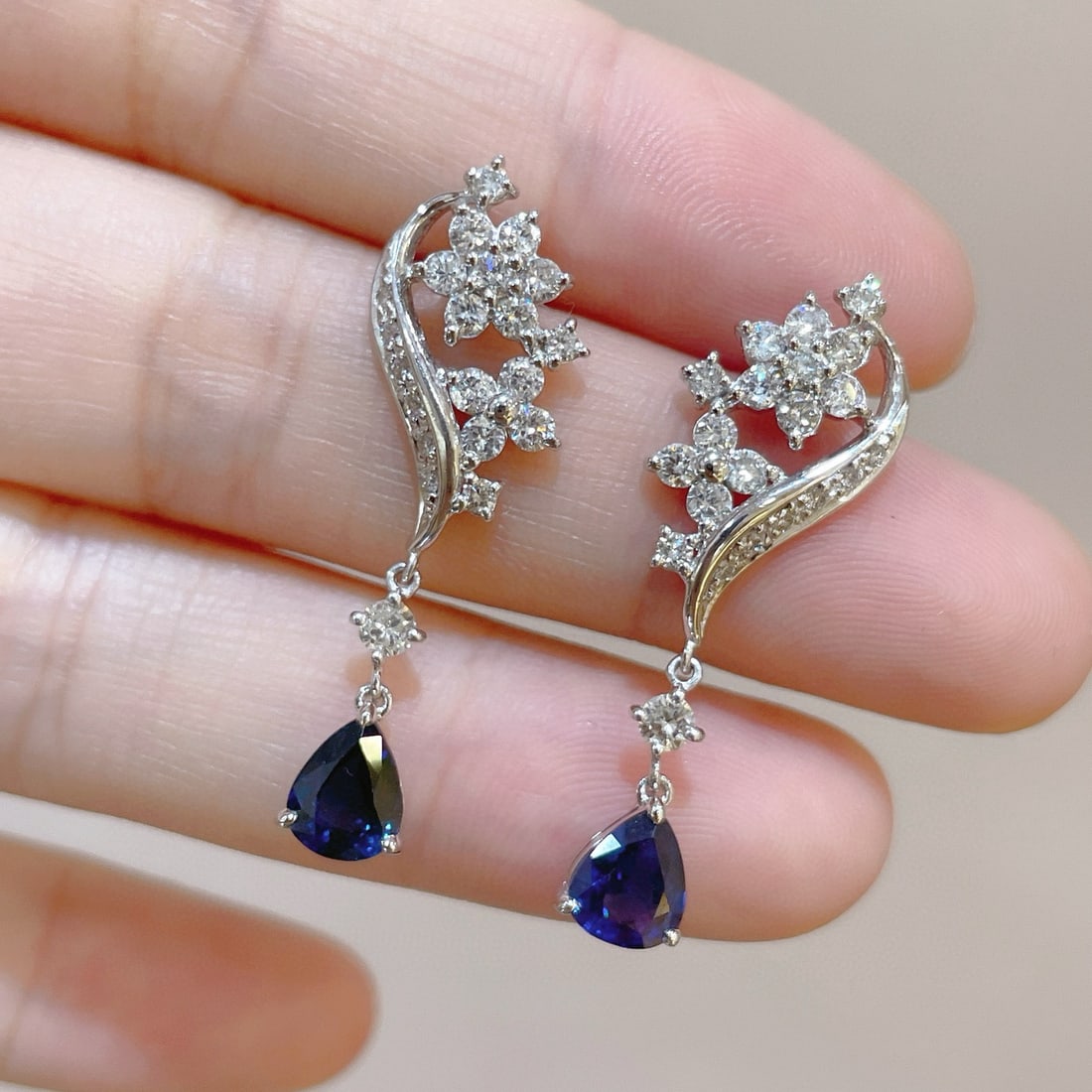 14k Gold 3.09 Ctw Natural Sapphire & Diamond Earrings - 5