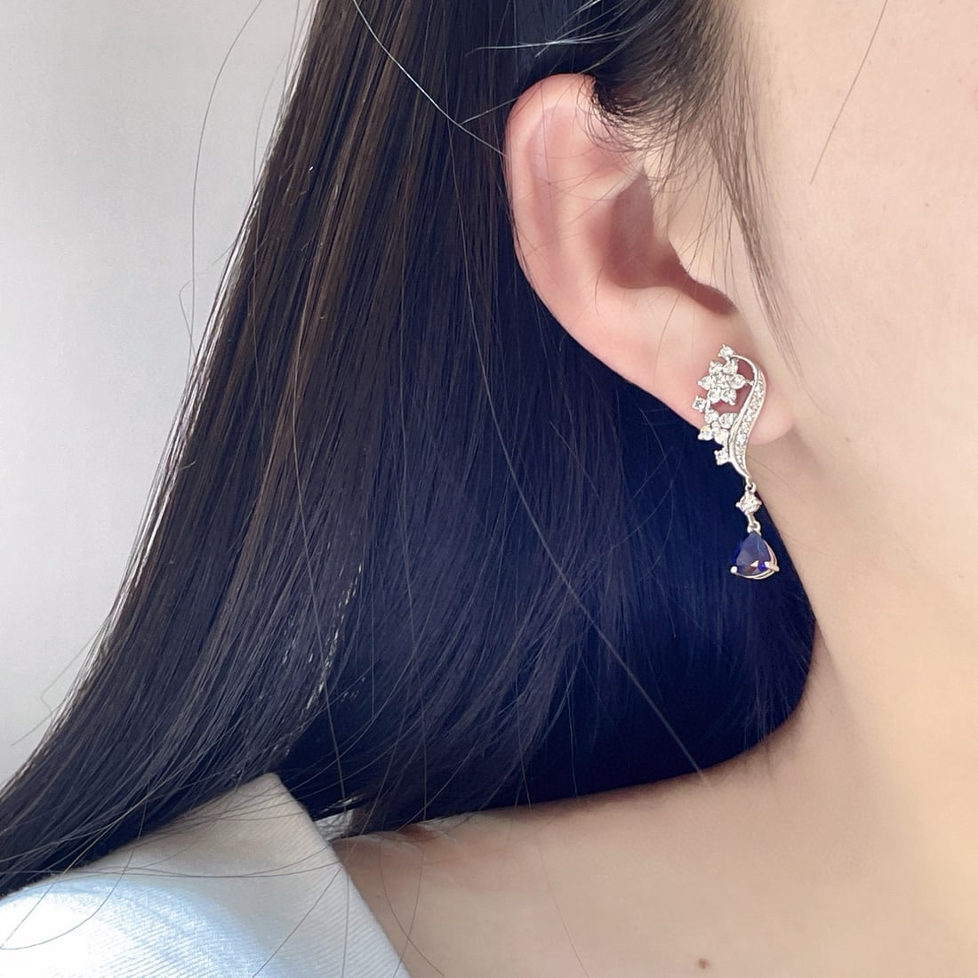 14k Gold 3.09 Ctw Natural Sapphire & Diamond Earrings - 6