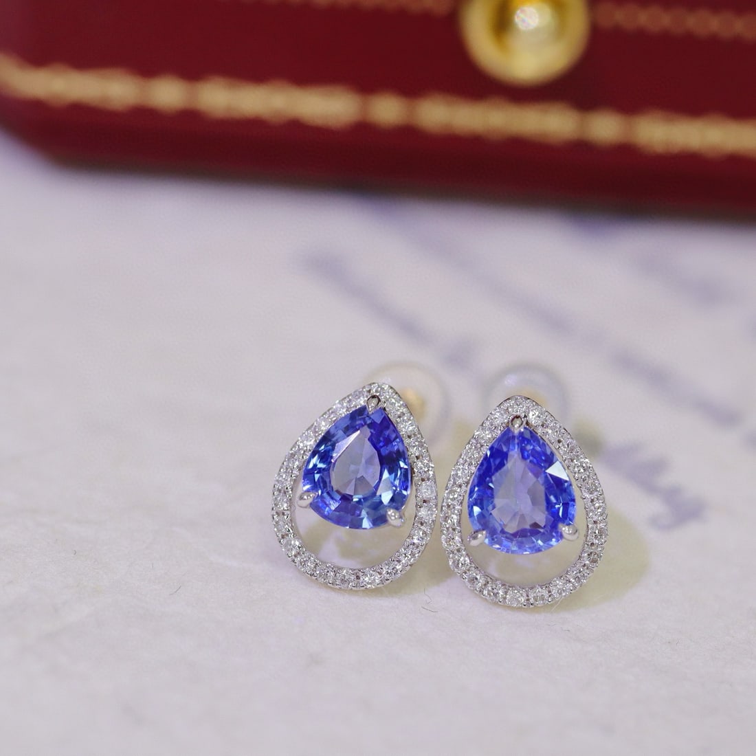 14k Gold 1.45 Ctw Natural Sapphire & Diamond Earrings - 2