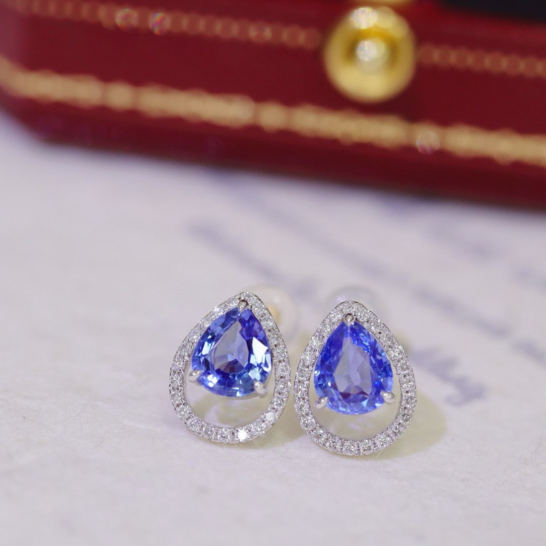 14k Gold 1.45 Ctw Natural Sapphire & Diamond Earrings - 3