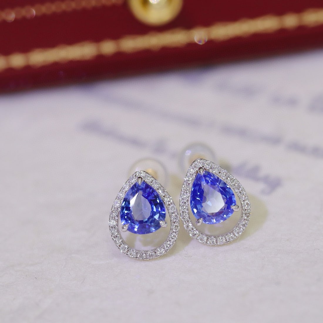 14k Gold 1.45 Ctw Natural Sapphire & Diamond Earrings - 4