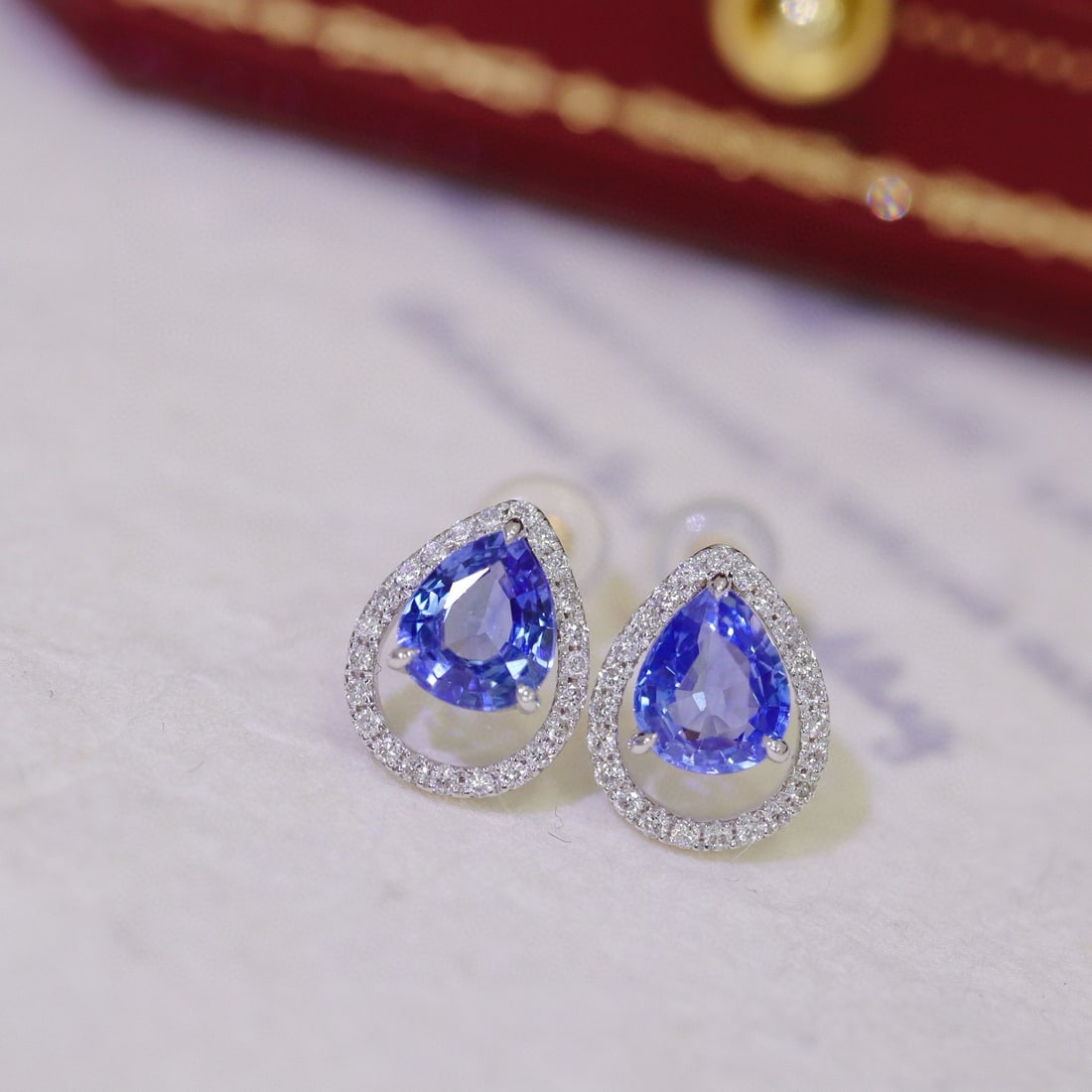 14k Gold 1.45 Ctw Natural Sapphire & Diamond Earrings - 5