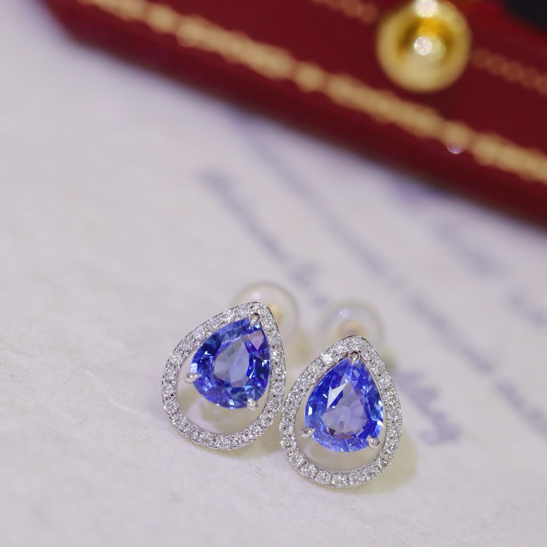 14k Gold 1.45 Ctw Natural Sapphire & Diamond Earrings - 7