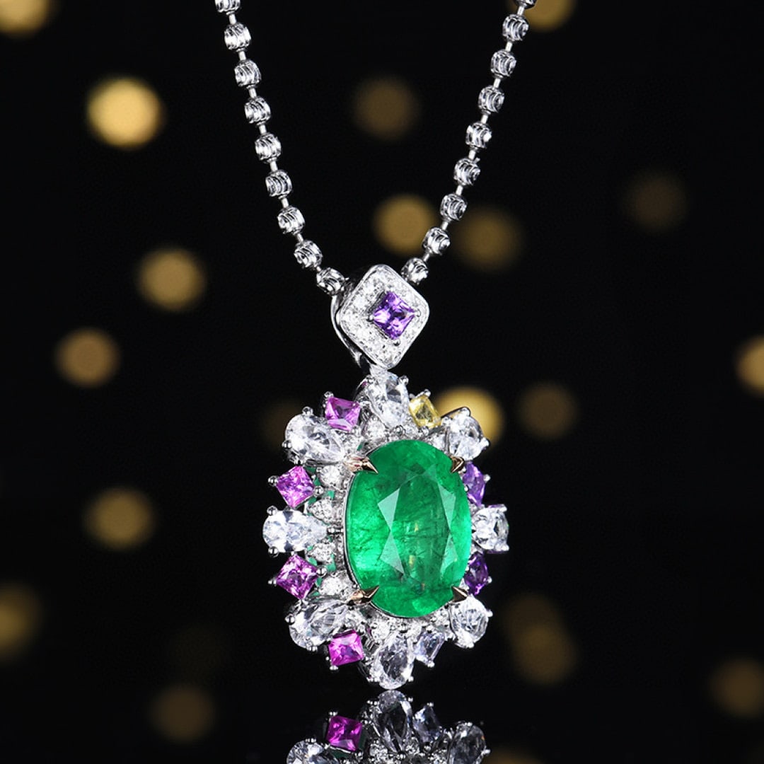 14k Gold 3.06 Ctw Natural Emerald & Diamond Pendant( Without Chain ) - 3