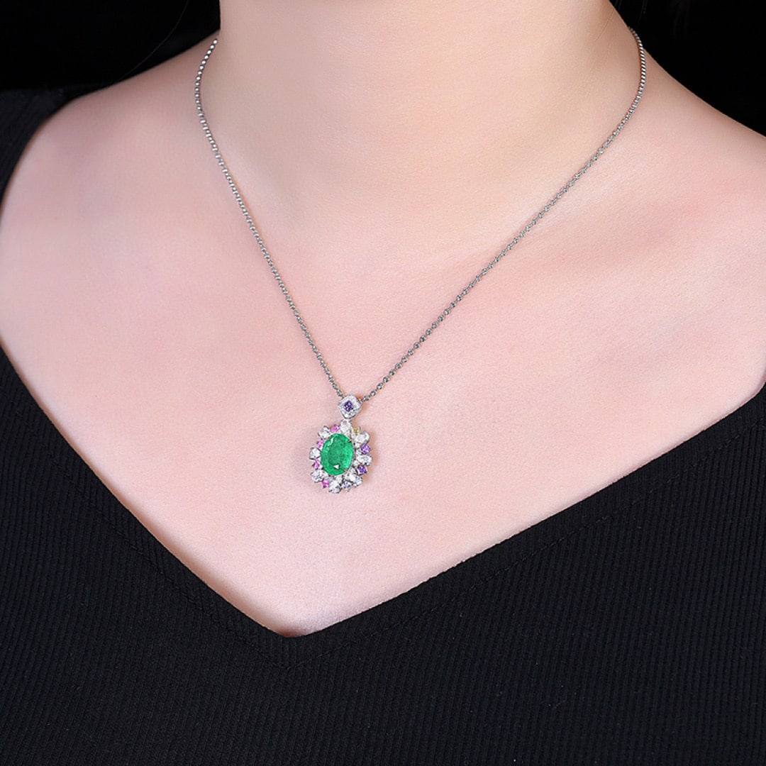14k Gold 3.06 Ctw Natural Emerald & Diamond Pendant( Without Chain ) - 6