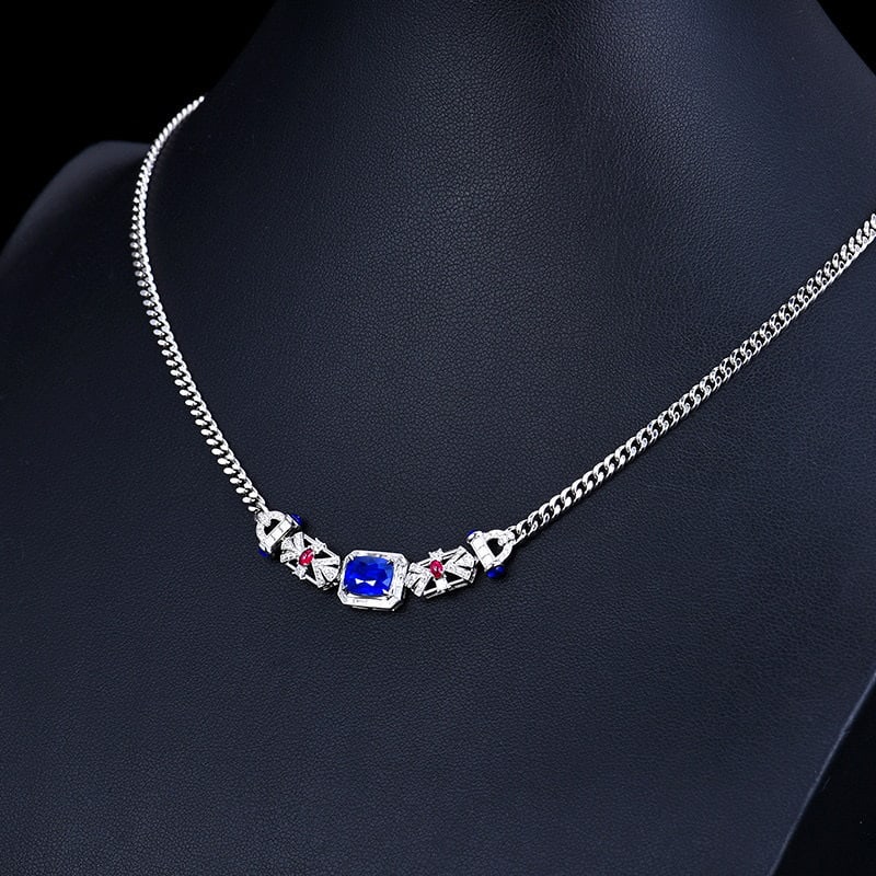 14k Gold 2.92 Ctw Natural Sapphire & Diamond Necklace - 2