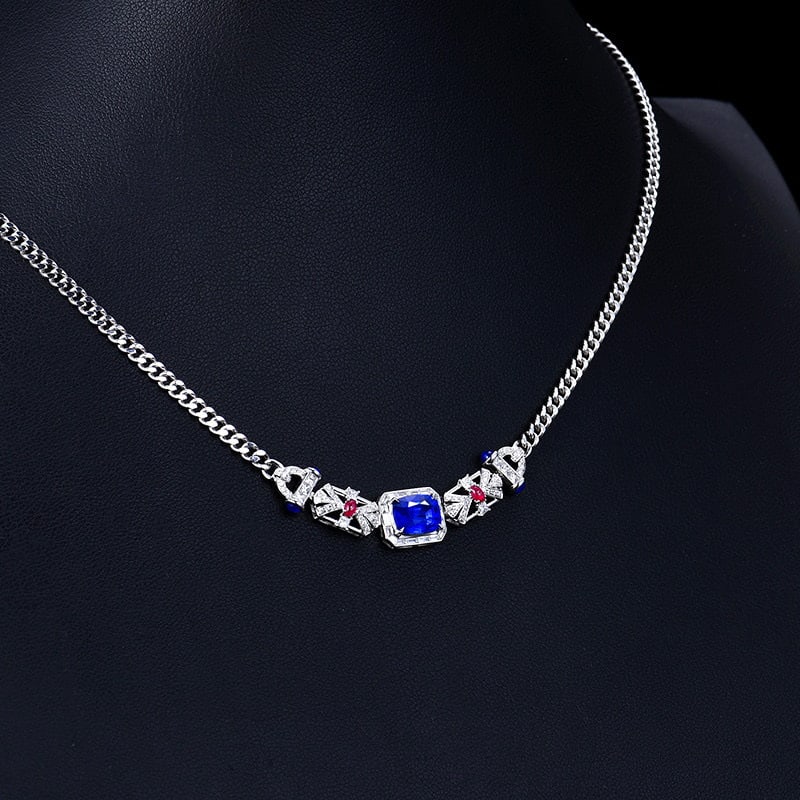 14k Gold 2.92 Ctw Natural Sapphire & Diamond Necklace - 3