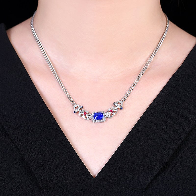 14k Gold 2.92 Ctw Natural Sapphire & Diamond Necklace - 5