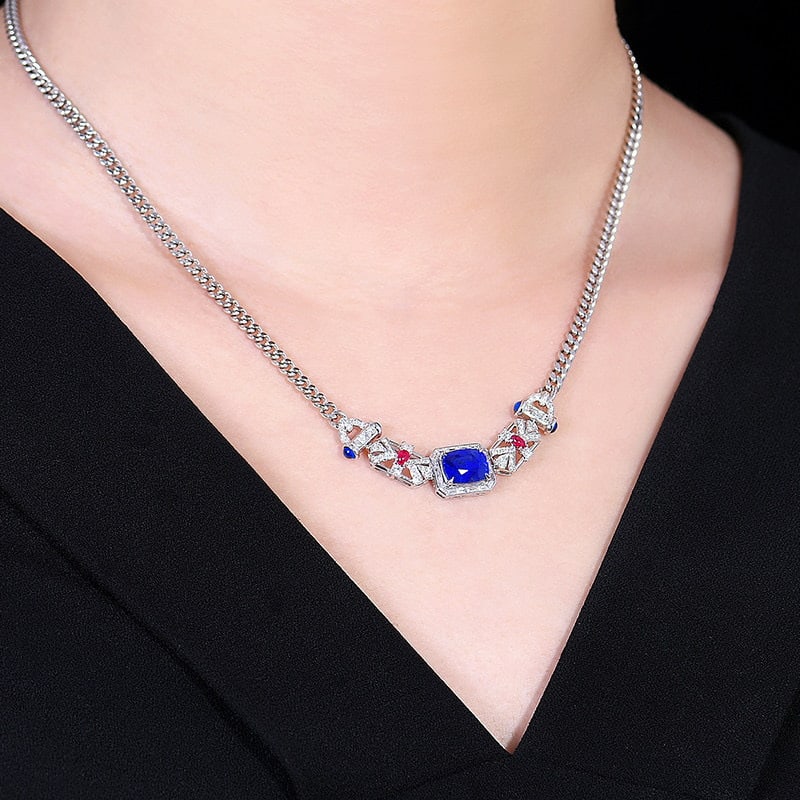 14k Gold 2.92 Ctw Natural Sapphire & Diamond Necklace - 6
