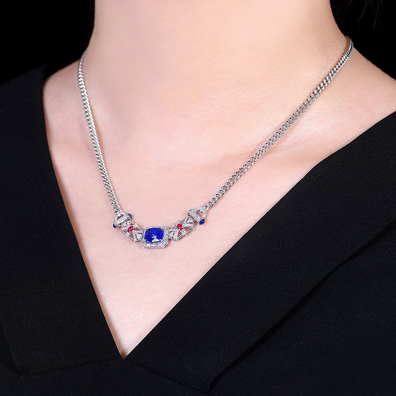 14k Gold 2.92 Ctw Natural Sapphire & Diamond Necklace - 7