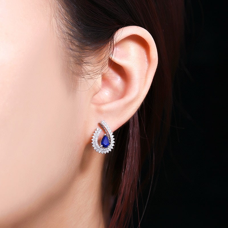 14k Gold 1.77 Ctw Natural Sapphire & Diamond Earrings - 6