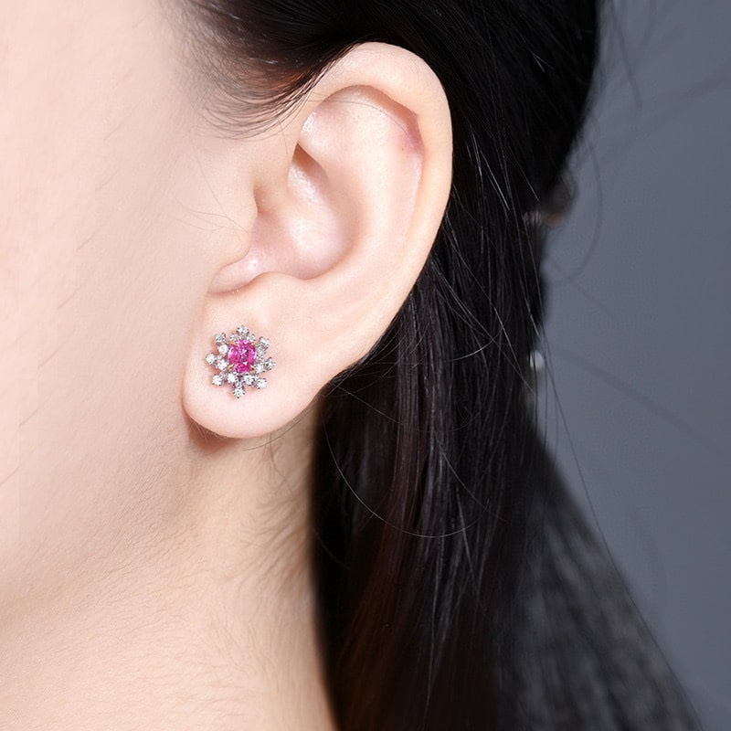14k Gold 0.96 Ctw Natural Padparadscha Sapphire & Diamond Earrings - 5