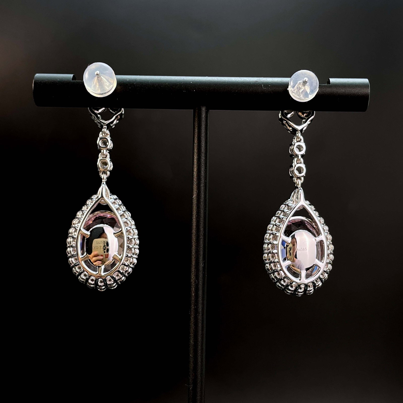 14k Gold 7.65 Ct Natural Morganite & Diamond Earrings - 2