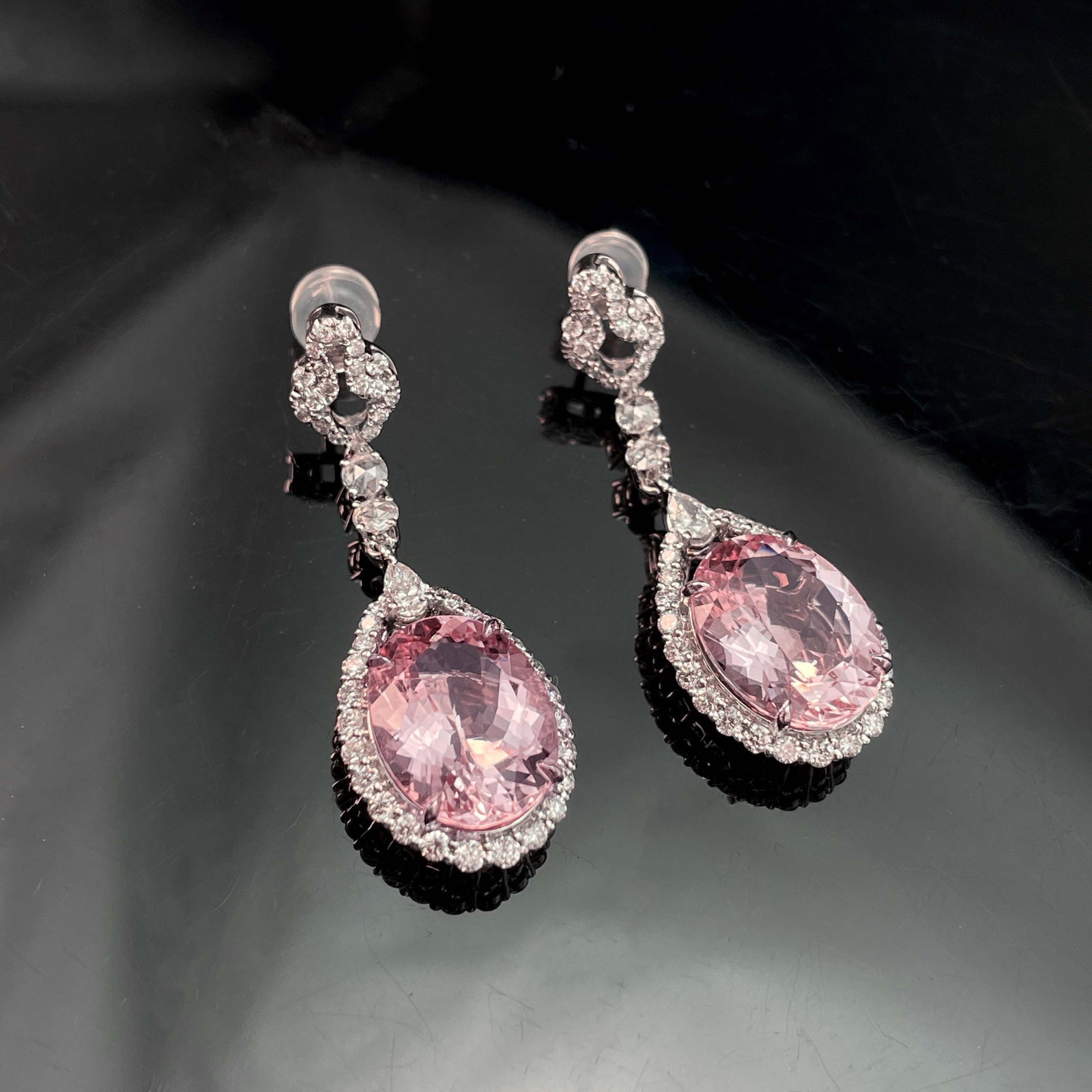 14k Gold 7.65 Ct Natural Morganite & Diamond Earrings - 3