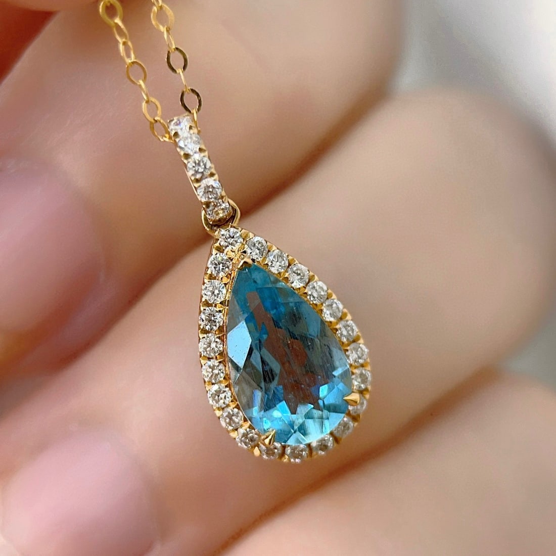 14k Gold 1.62 Ctw Natural Aquamarine & Diamond Pendant( Without Chain ) - 2