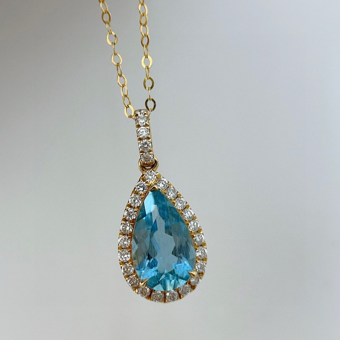 14k Gold 1.62 Ctw Natural Aquamarine & Diamond Pendant( Without Chain ) - 3